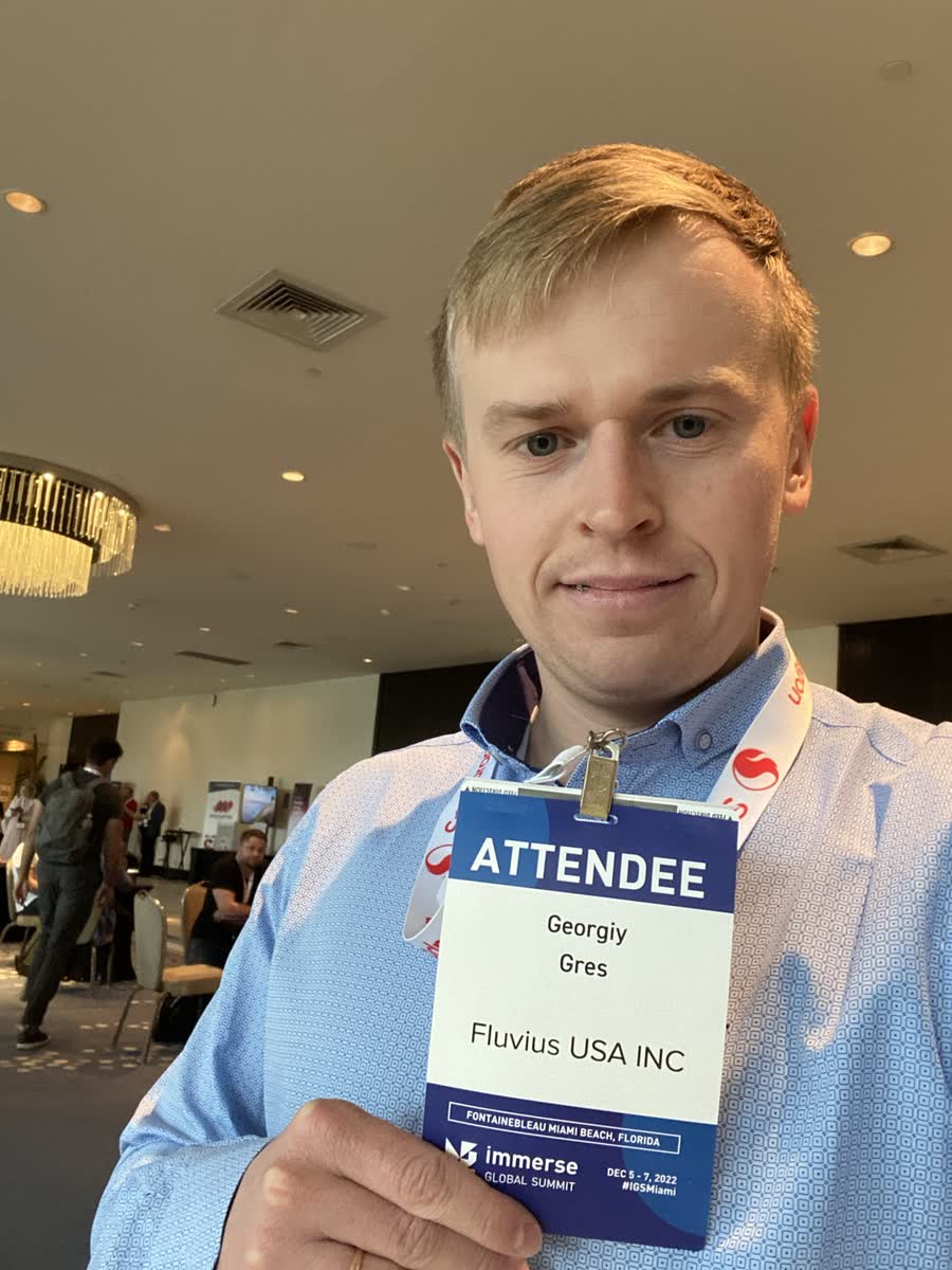 Immerse Global Summit attendee badge — Georgiy Gres, Fluvius USA Inc, Fontainebleau Miami Beach