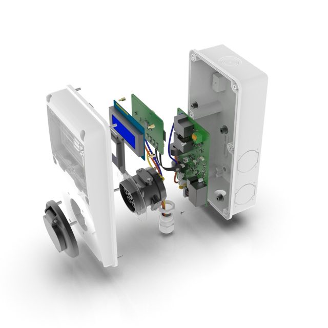 A connected device shown as an exploded view of its components at the Fluvius hardware lab