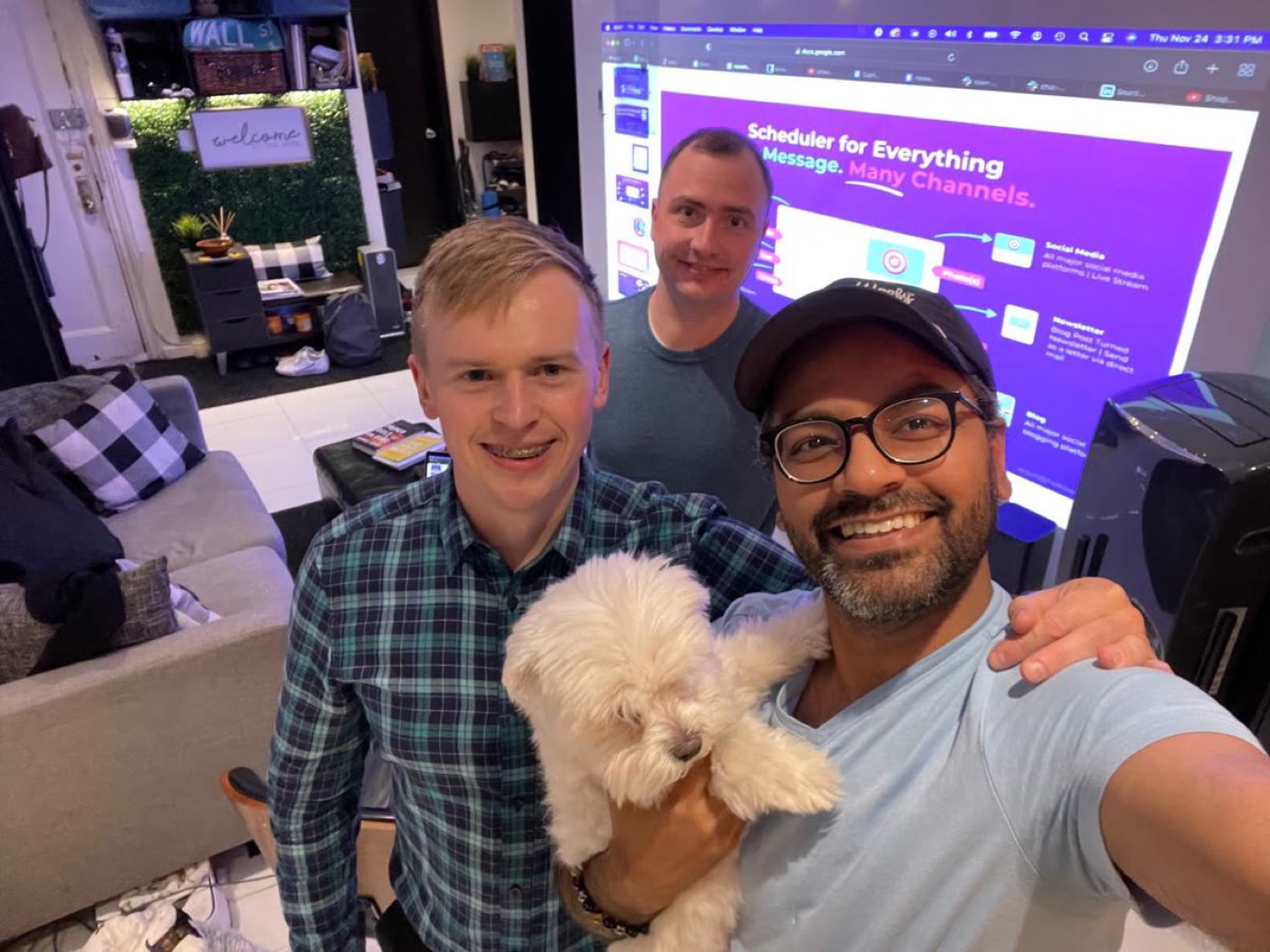Fluvius founders reviewing a product with a SaaS founder over coffee in New York