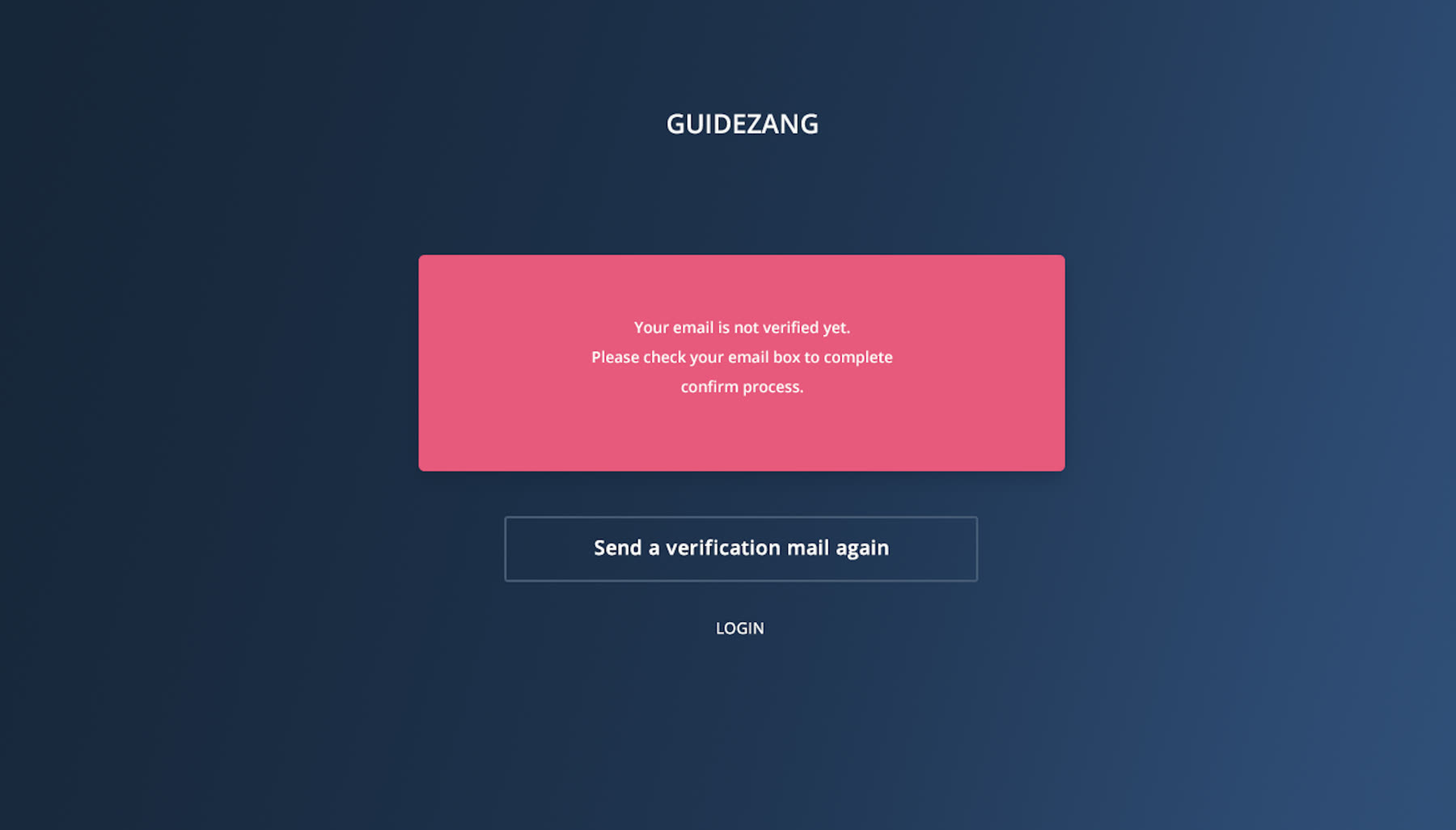 GuideZang — account verification screen