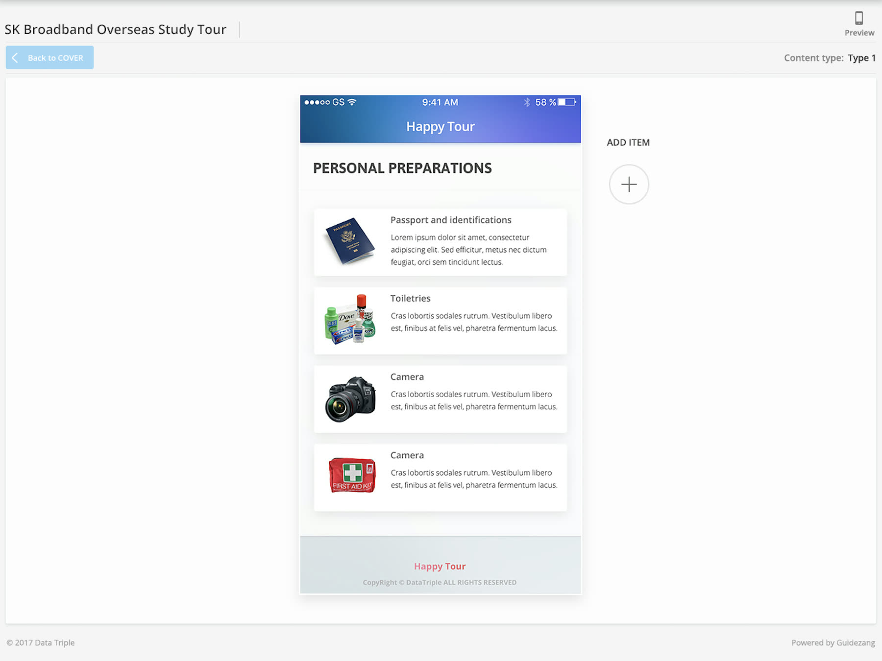 GuideZang — building a personal-preparations checklist page